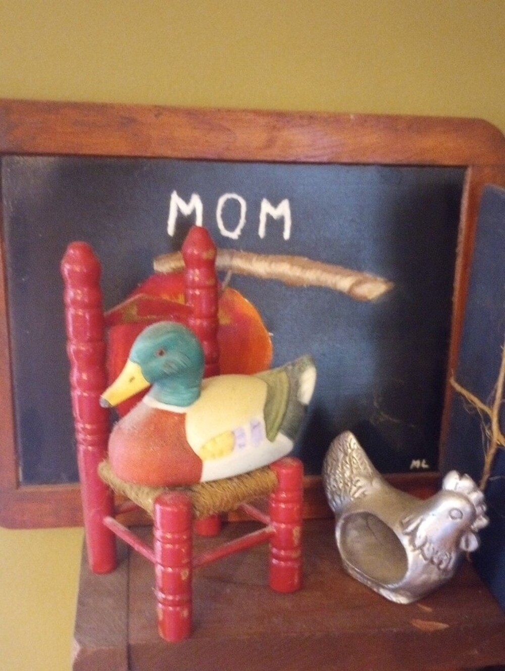 Wood Wall Shelf with Decorative Books & Duck Figurine - Green/Brown - Picture 3 of 8
